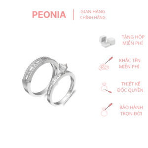 Nhẫn cưới vàng trắng 18k đá cz