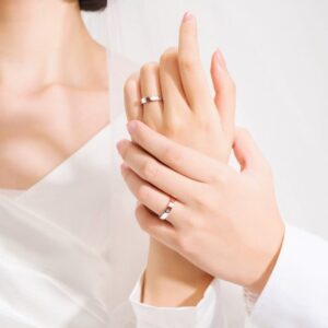 Nhẫn cưới vàng trắng Peonia 14K kim cương tự nhiên