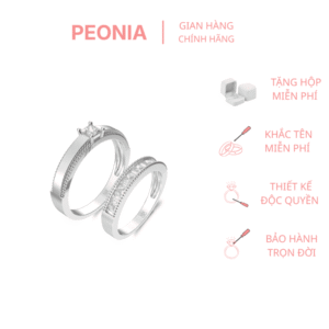 Nhẫn cưới vàng trắng Peonia 14K đá CZ Blush