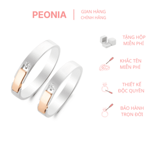 Nhẫn cưới vàng trắng Peonia 14K kim cương tự nhiên
