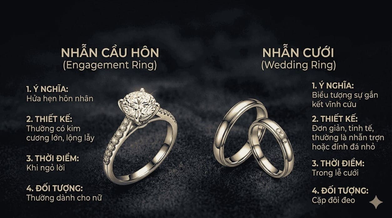nhẫn cầu hôn là gì ? phân biệt với nhẫn cưới